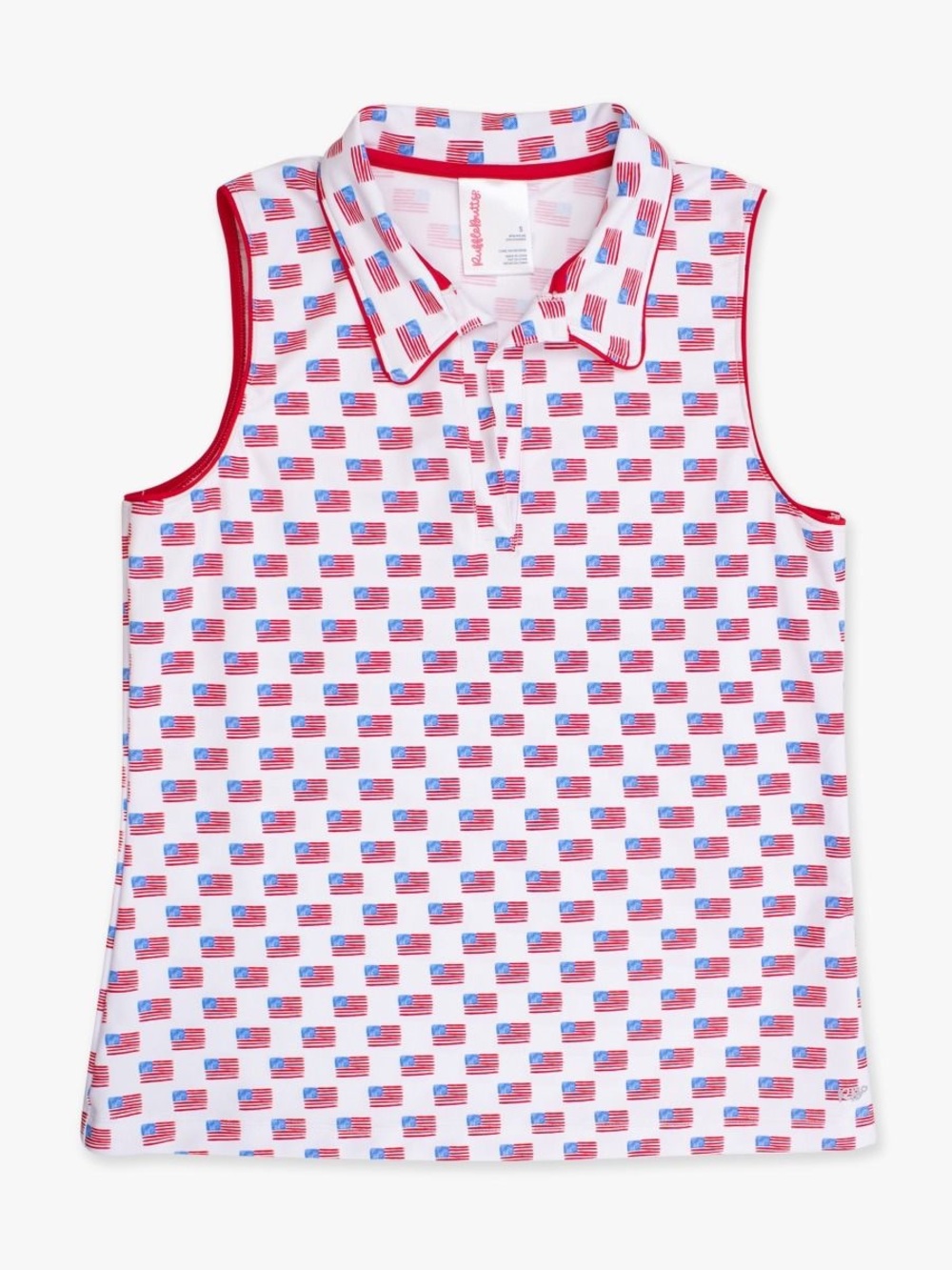 RuffleButts Freedom Flag Women's Sleeveless Polo Active Top NWT - Picture 2 of 5